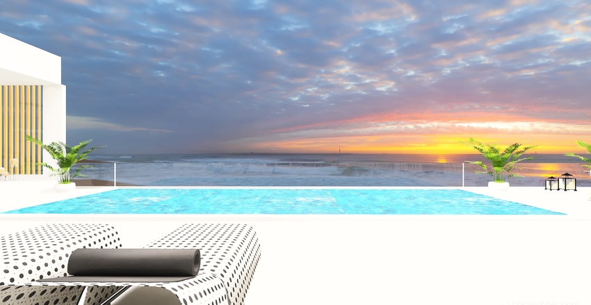 Modern White Pool Lounge & Dining 3d design renderings