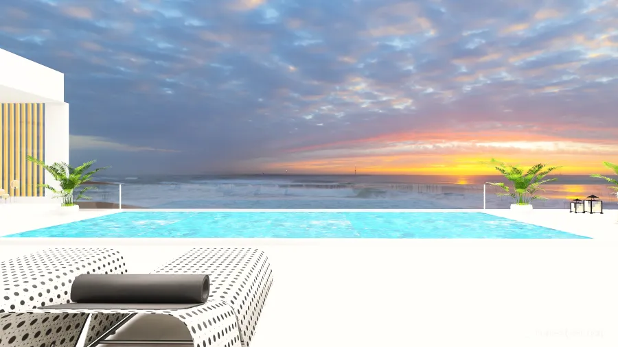 Modern White Pool Lounge & Dining 3d design renderings