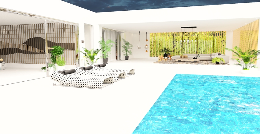 Modern White Pool Lounge & Dining 3d design renderings