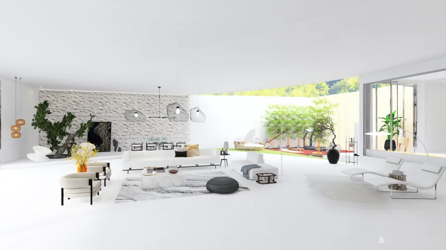 Modern White Living and Dining Area 3d design renderings
