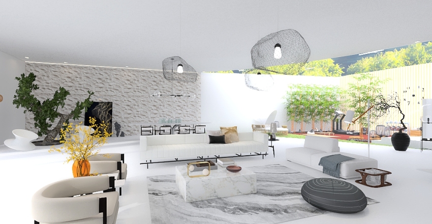 Modern White Living and Dining Area 3d design renderings