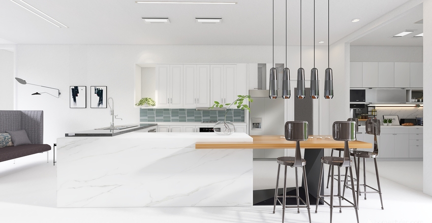Modern White Kitchen 3d design renderings