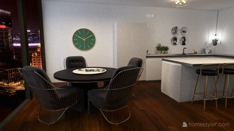 Living Area and Kitchen 3d design renderings