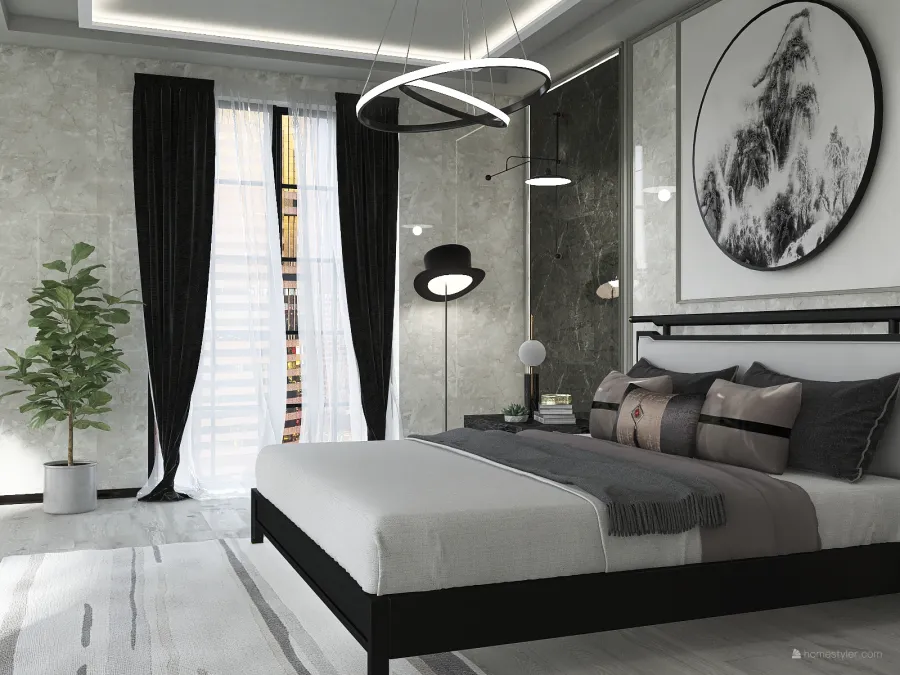 Traditional StyleOther Asian Black Grey ColorScemeOther White ColdTones Bedroom 3d design renderings