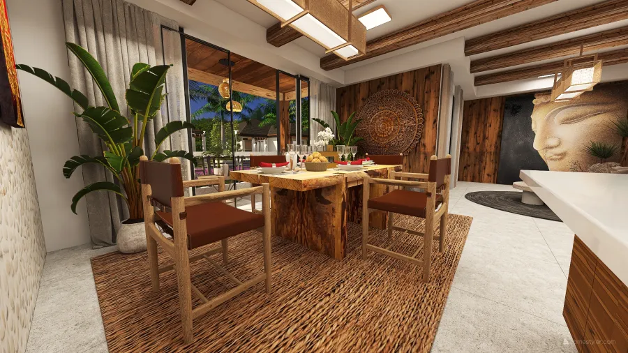 StyleOther WarmTones WoodTones ColorScemeOther Beige Living and Dining Room 3d design renderings