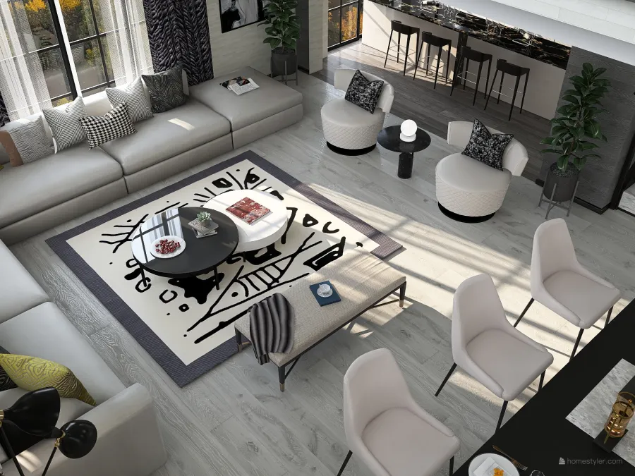 Traditional StyleOther Asian Modern in B&W Black Grey ColorScemeOther White ColdTones 3d design renderings