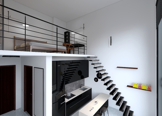 Industrial loft style 41 sq.m apartment Design Rendering