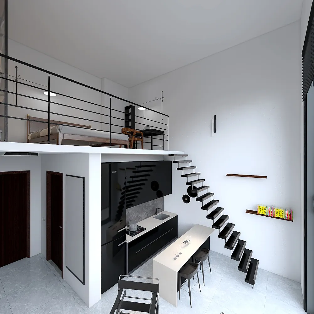 Industrial loft style 41 sq.m apartment 3d design renderings
