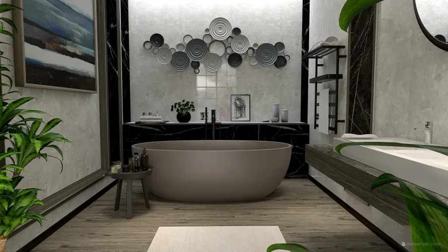Traditional StyleOther Asian Black Grey ColorScemeOther White ColdTones Bathroom 3d design renderings