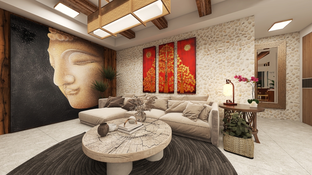 StyleOther WarmTones WoodTones ColorScemeOther Beige Living and Dining Room 3d design renderings
