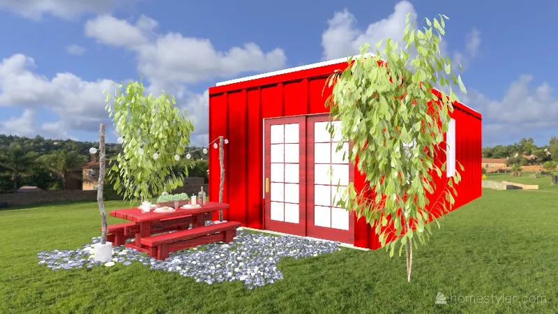 Red Container home 3d design renderings