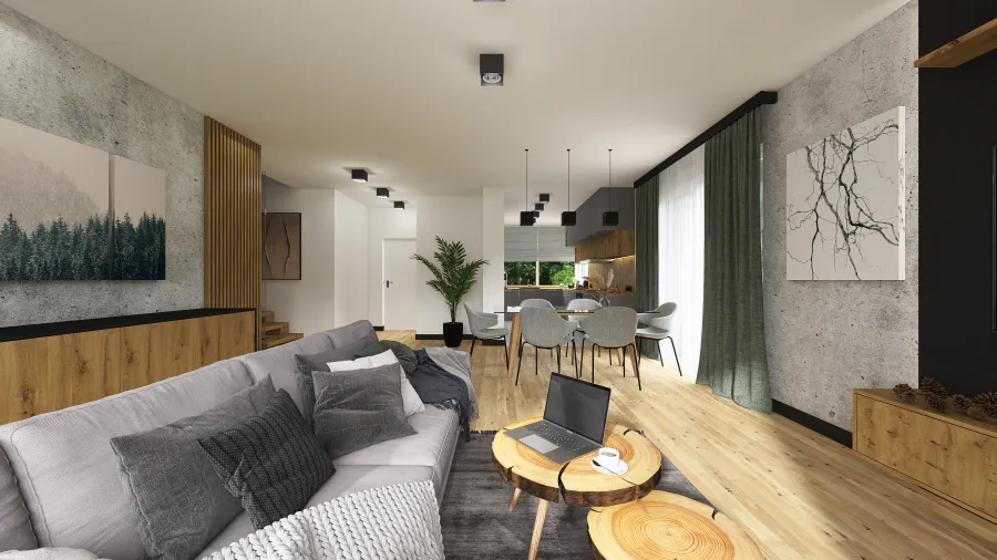 SL INVESTMENTS dom nr 3 - salon z aneksem kuchennym 3d design renderings