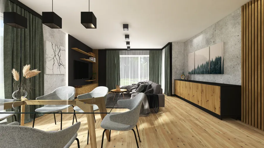 SL INVESTMENTS dom nr 3 - salon z aneksem kuchennym 3d design renderings