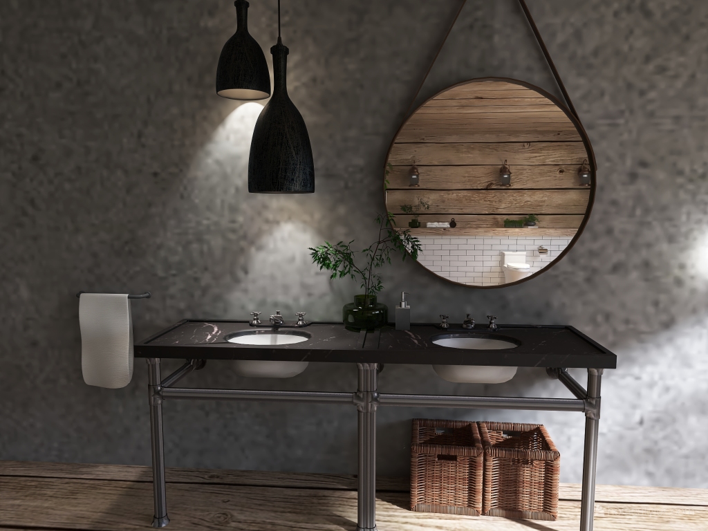 Baño industrial 3d design renderings