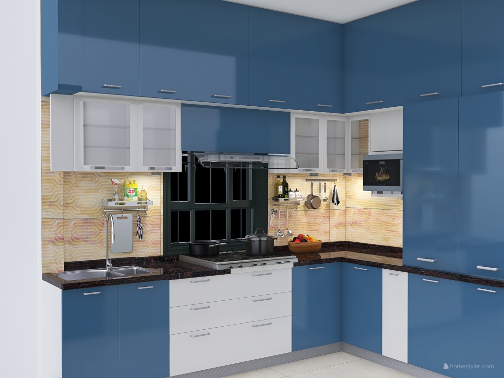 Semi Modular Kitchen 3d design renderings