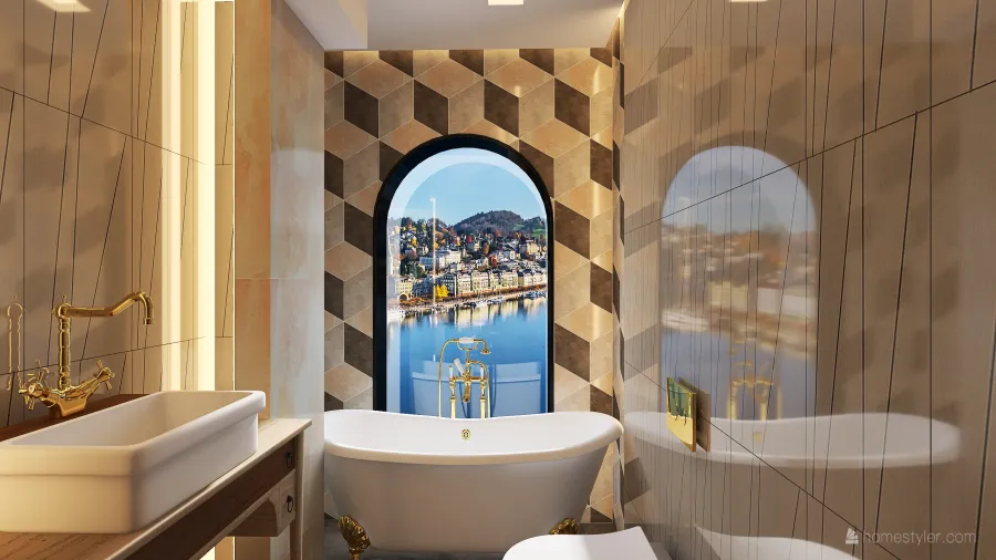 Contemporary Black White ColorScemeOther WarmTones Beige Second Bathroom 3d design renderings