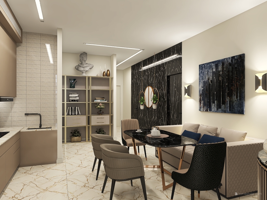 Проект "Двушка" (кухня-гостиная, спальня) 3d design renderings