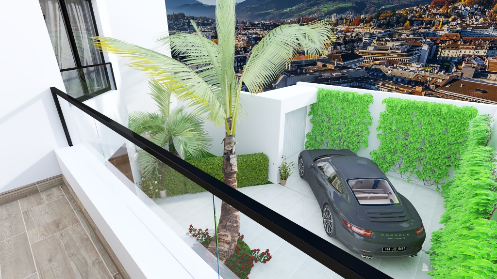 Contemporary Black White ColorScemeOther WarmTones Beige Balcony 3d design renderings