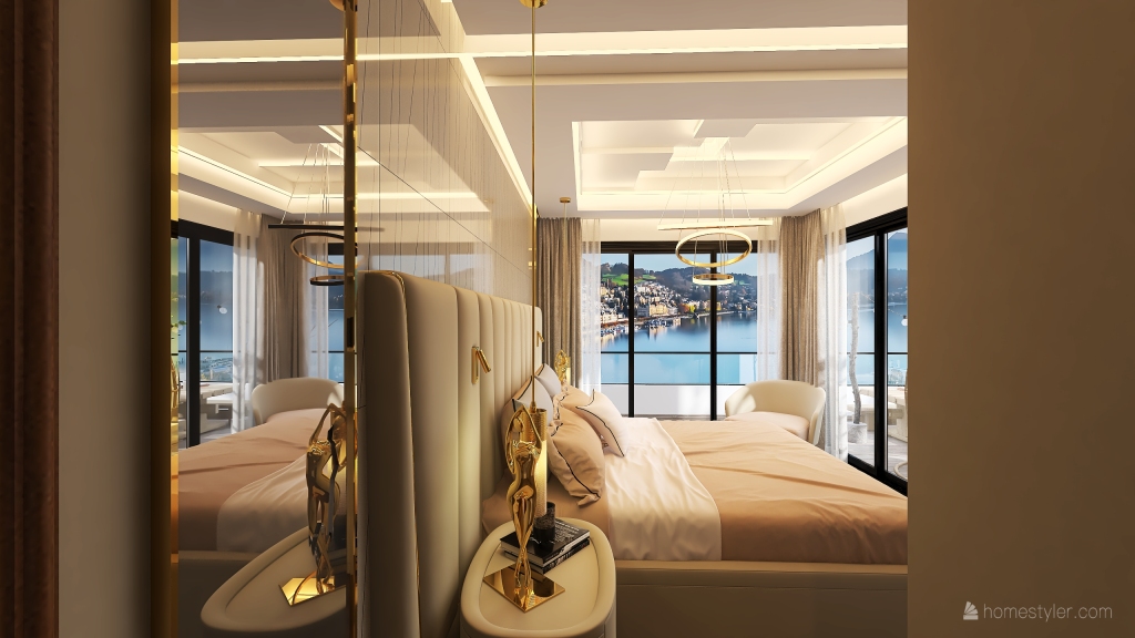 Contemporary Black White ColorScemeOther WarmTones Beige Master Bedroom 3d design renderings