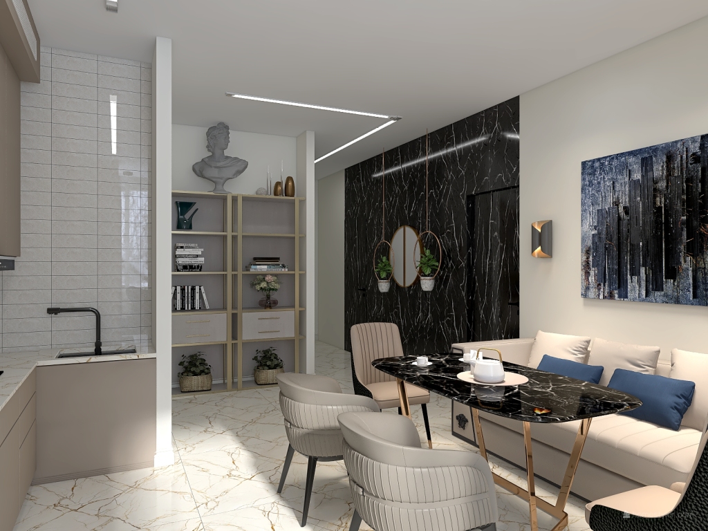Проект "Двушка" (кухня-гостиная, спальня) 3d design renderings