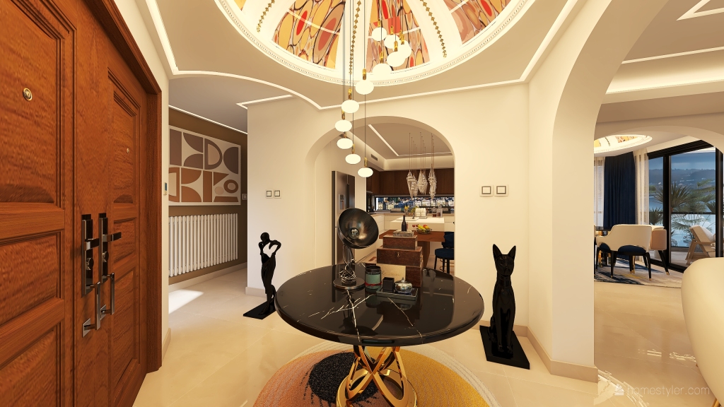 Contemporary Black White ColorScemeOther WarmTones Beige Hallway 3d design renderings
