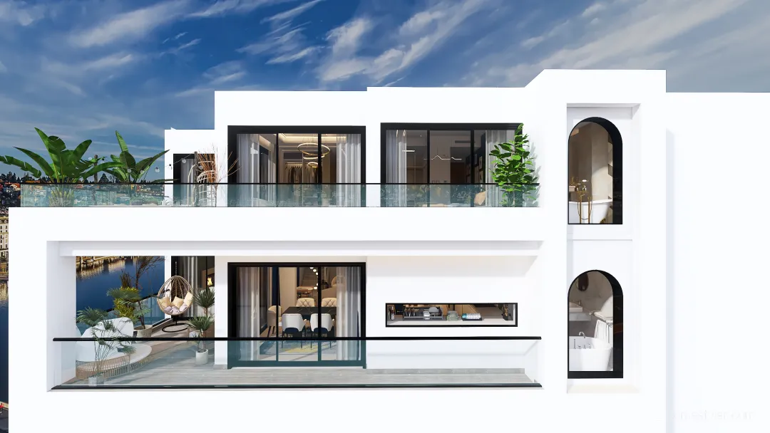Contemporary duplex Black White ColorScemeOther WarmTones Beige 3d design renderings
