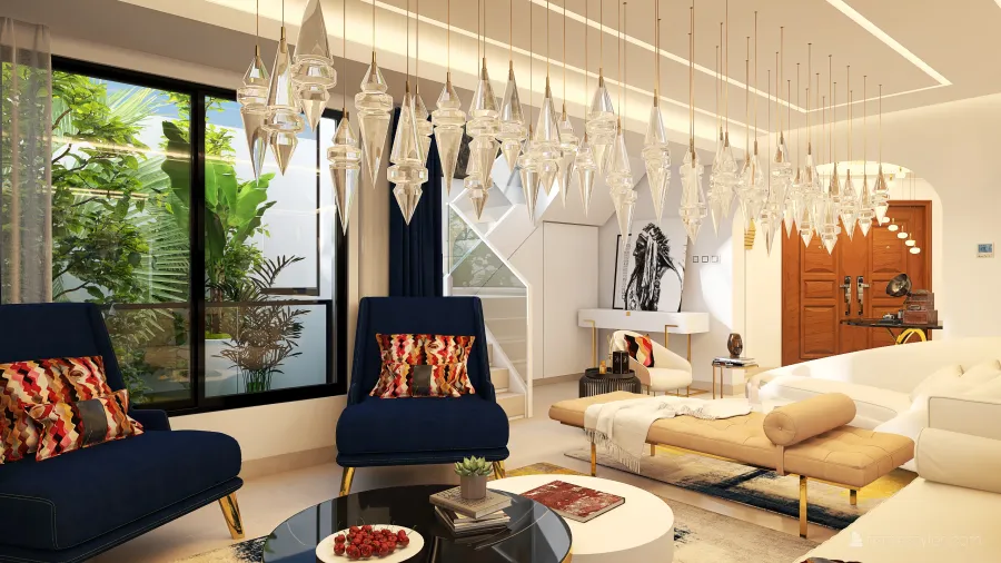 Contemporary Black White ColorScemeOther WarmTones Beige Living Room 3d design renderings