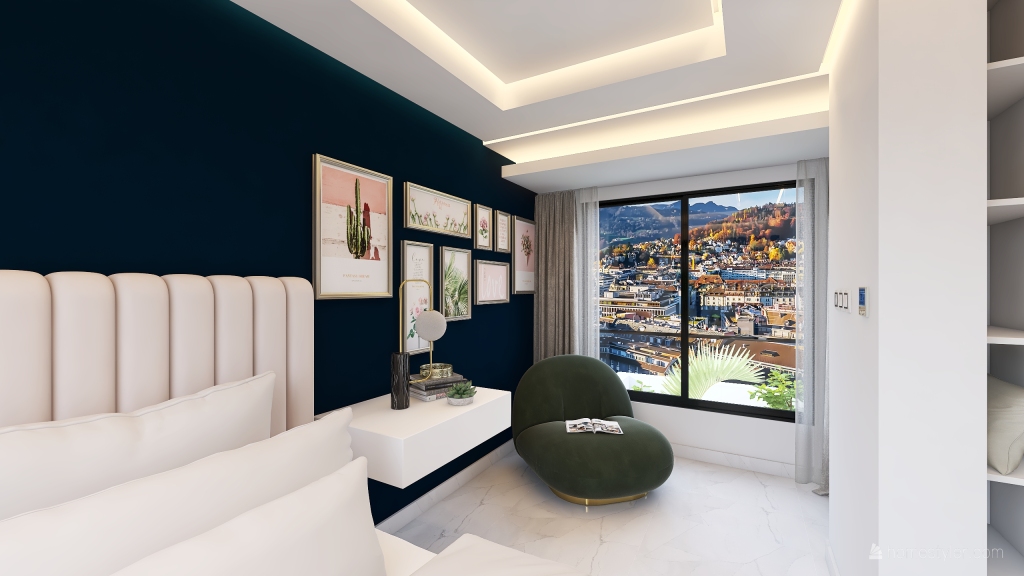 Contemporary Black White ColorScemeOther WarmTones Beige Bedroom 3d design renderings