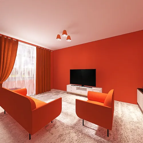 Orange Kitchen and Living room 3d design renderings
