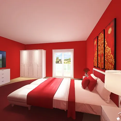 Red Bedroom 3d design renderings