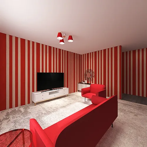 Red Kitchen and living room 3d design renderings