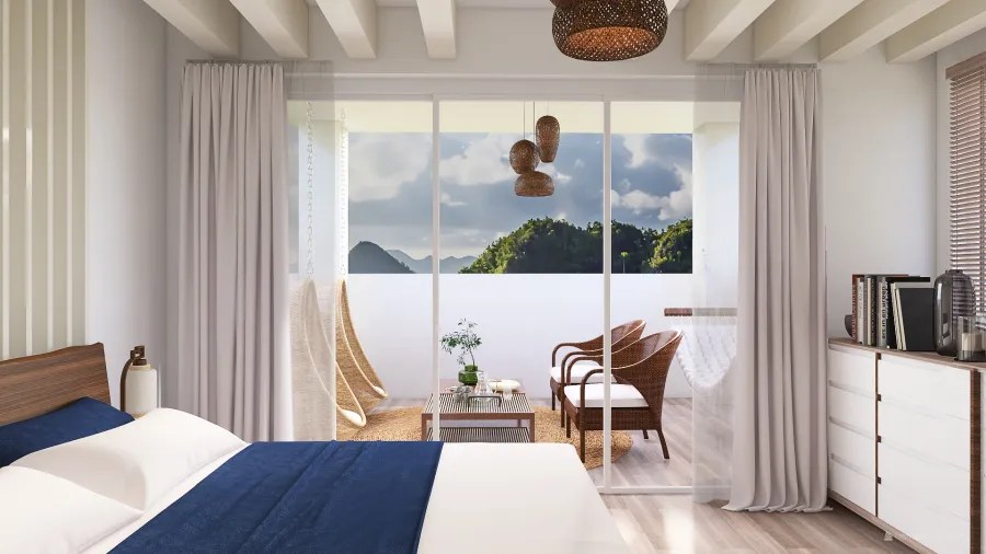 Coastal Bedroom 3d design renderings