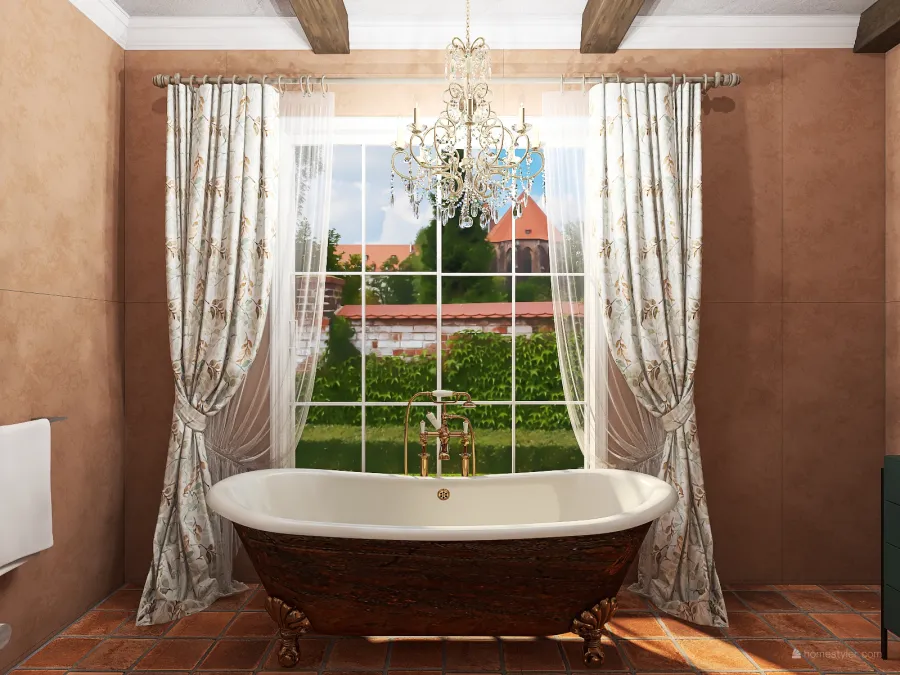 Rustic StyleOther Farmhouse WarmTones WoodTones ColorScemeOther Beige Bathroom 3d design renderings