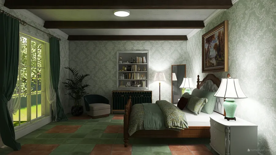 Rustic StyleOther Farmhouse WarmTones WoodTones ColorScemeOther Beige Bedroom 3d design renderings