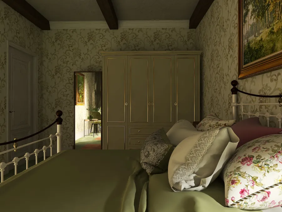 Rustic StyleOther Farmhouse WarmTones WoodTones ColorScemeOther Beige Second Bedroom 3d design renderings