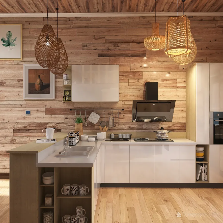 Wooden Boho Loft 3d design renderings