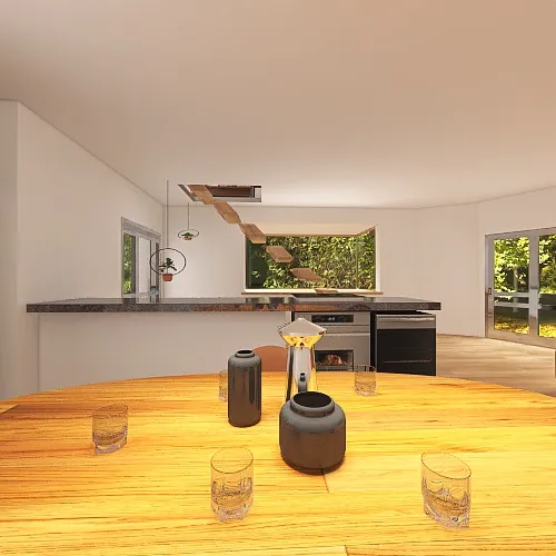 Cozinha, Sala, e Sala de Jantar 3d design renderings