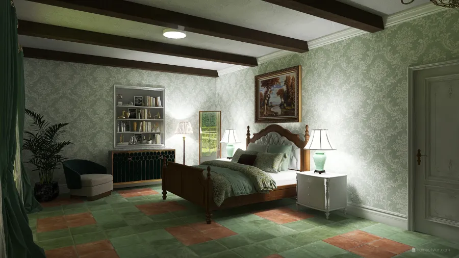 Rustic StyleOther Farmhouse WarmTones WoodTones ColorScemeOther Beige Bedroom 3d design renderings