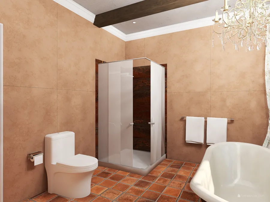 Rustic StyleOther Farmhouse WarmTones WoodTones ColorScemeOther Beige Bathroom 3d design renderings