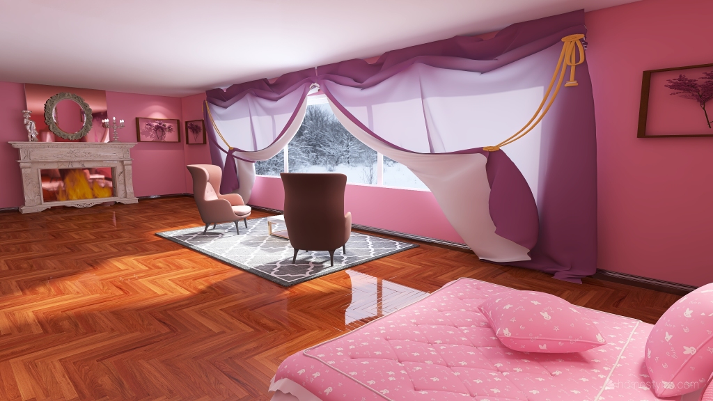 pink princess room 3d design renderings