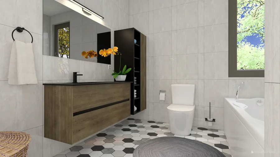 StyleOther Contemporary TropicalTheme ColorScemeOther Beige Green Second Bathroom 3d design renderings