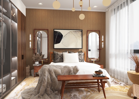 neutral modern/ scandinavian bedroom Design Rendering