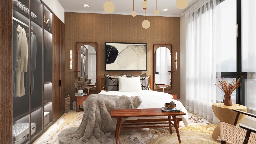 neutral modern/ scandinavian bedroom 3d design renderings