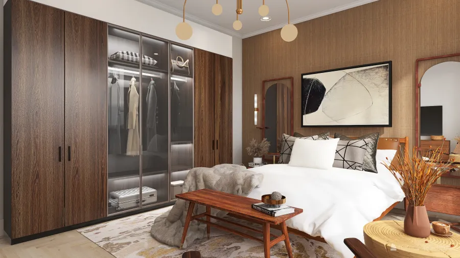 neutral modern/ scandinavian bedroom 3d design renderings