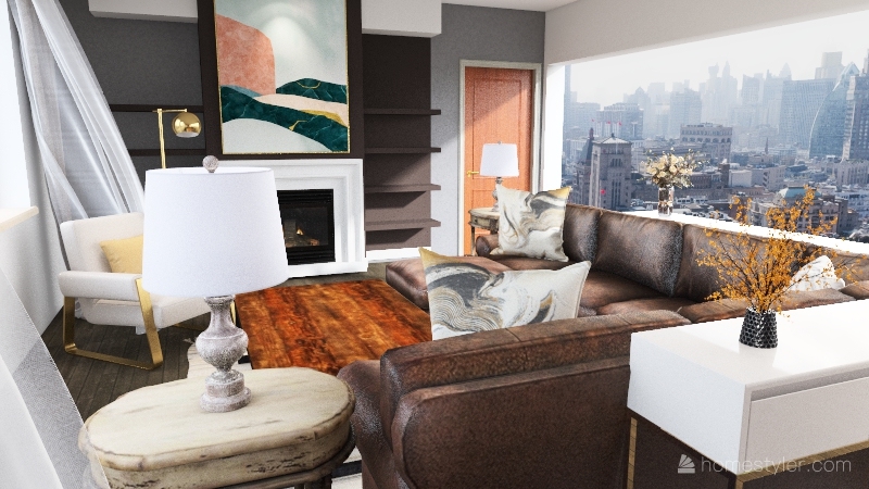 Transitional city living room 3d design renderings