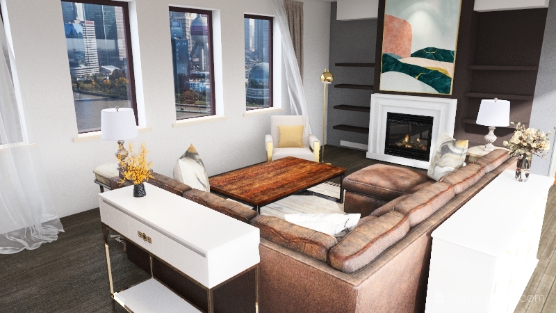 Transitional city living room 3d design renderings
