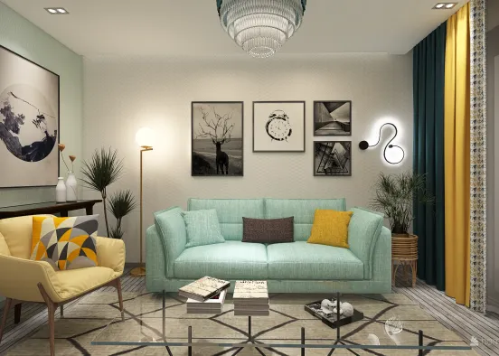 Pastel homey living area Design Rendering