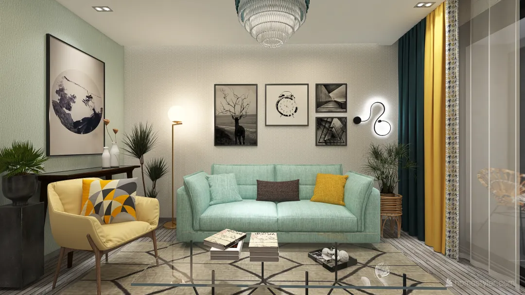 Pastel homey living area 3d design renderings