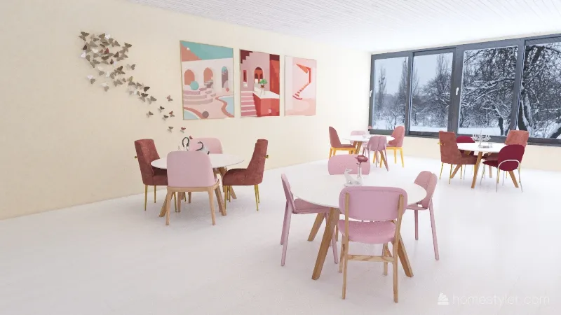 Pink Tea Cafe 3d design renderings