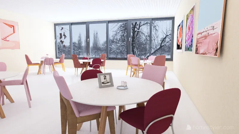 Pink Tea Cafe 3d design renderings